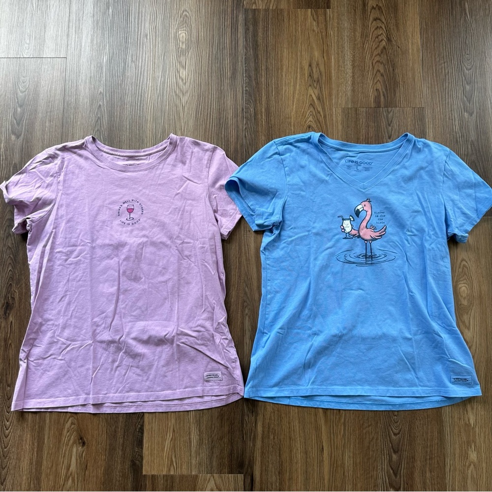 Life Is Good Pink and Blue Short Sleeve Tees